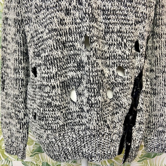 Vintage Havana Edgy Rocker Biker Knitted Sweater w Manufactured Holes Throughout - Picture 6 of 10